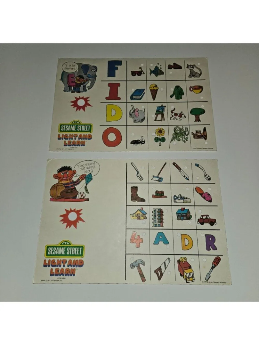 10 VTG Sesame Street Light & Learn Replacement 2-Sided Cards 8x12 Ephemera 1977